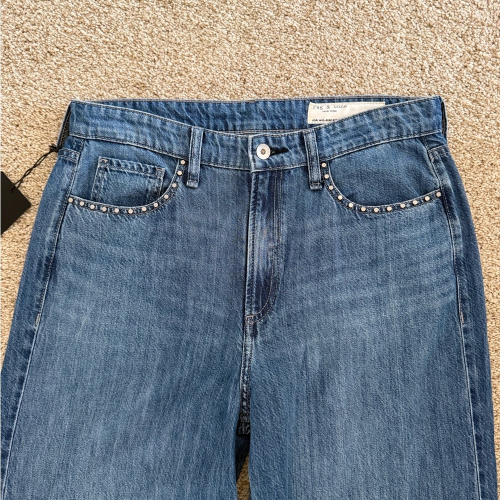 NWT Rag & Bone Embellished Wide Leg Jeans Cotton/Lyocell Size 28 - Picture 5 of 6